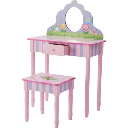 Speelgoedkaptafel| Houten kinderkaptafel met krukje & spiegel TD-13245A
